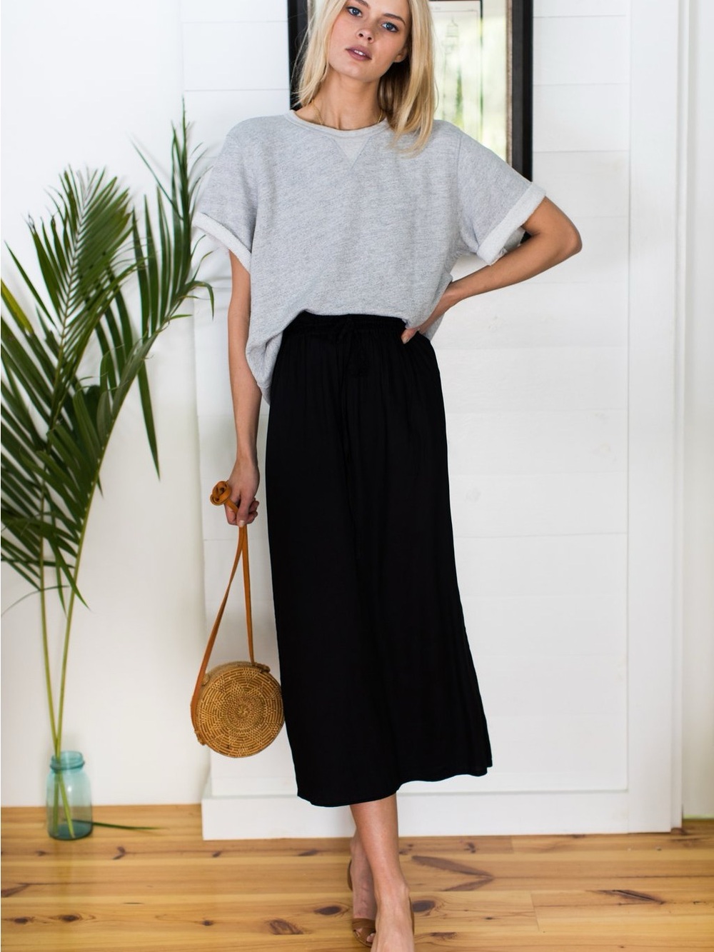 Emerson Fry India Collection Black Drawstring Midi Skirt – Size XS